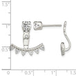 Sterling Silver Polished Beaded Curve & CZ Front & Back Post Earrings - Birthstone Company