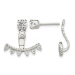 Sterling Silver Polished Beaded Curve & CZ Front & Back Post Earrings - Birthstone Company