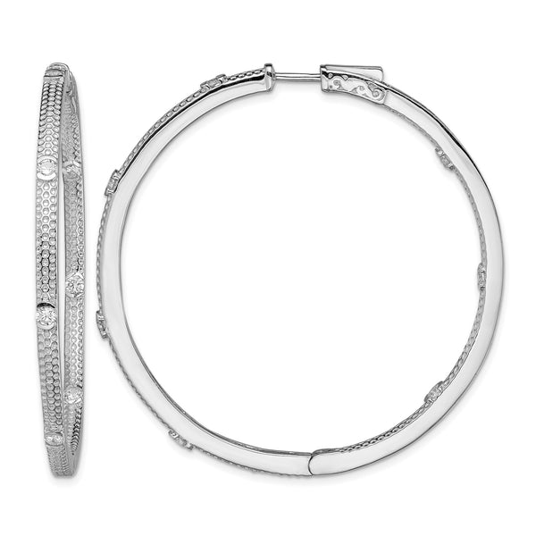 Sterling Silver Rhod-plated CZ In/Out Round Hinged Hoop Earrings - Birthstone Company