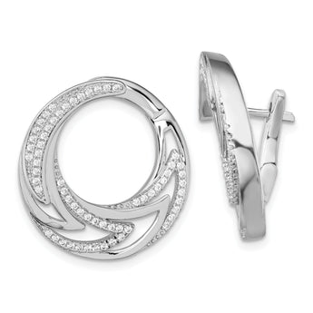 Sterling Silver Rhodium-plated CZ Hinged Hoop Earrings