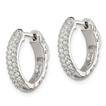 Sterling Silver Rhod-plated Pav‚ CZ Safety Lock Hinged Hoop Earrings
