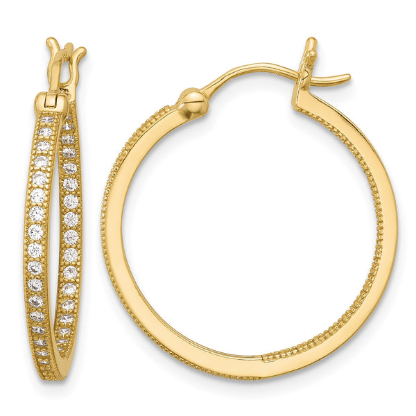 Sterling Silver Gold-tone Micro Pave CZ In/Out Hoop Earrings - Birthstone Company