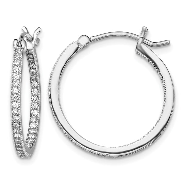 Sterling Silver Rhodium-plated Micro Pav‚ CZ In/Out Hoops - Birthstone Company