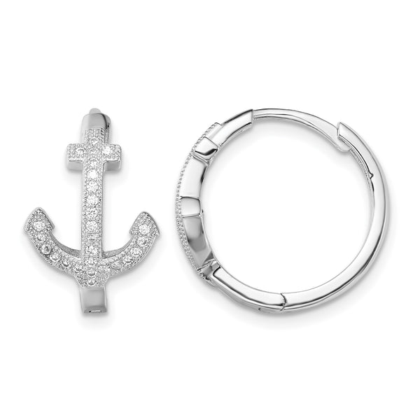 Sterling Silver Rhodium-plated CZ Anchor Hinged Earrings - Birthstone Company