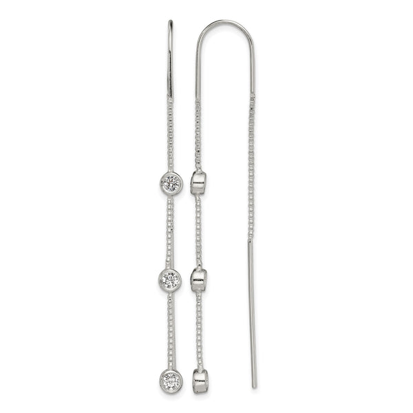Sterling Silver Polished 3 Bezel Set CZs Threader Earrings - Birthstone Company
