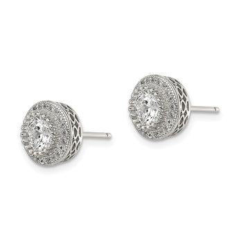 Sterling Silver Rhod-plated Polished Pav‚ CZ Halo Round Post Earrings - Birthstone Company