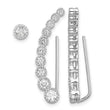 Sterling Silver RH-plated Polished & Textured CZ 1 Ear Climber & 1 Stud Ear - Birthstone Company