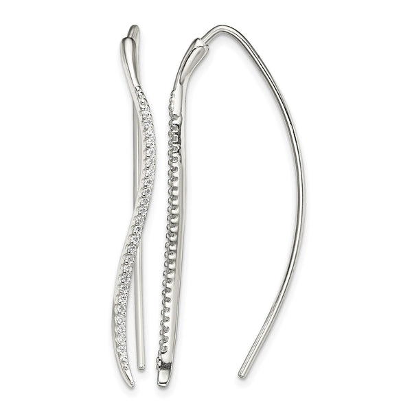 Sterling Silver Polished CZ Curved Bar Threader Earrings - Birthstone Company