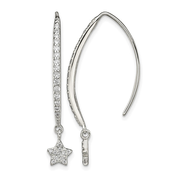 Sterling Silver Polished CZ Star Threader Earrings - Birthstone Company