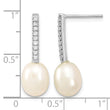Sterling Silver Rhodium-plated 8-9mm White Rice Freshwater Cultured Pearl and CZ Post Dangle Earrings - Birthstone Company