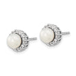 Sterling Silver Rhodium-plated CZ  Synthetic Pearl Post Earrings