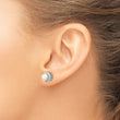 Sterling Silver Rhodium-plated CZ  Synthetic Pearl Post Earrings