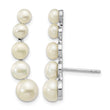 Sterling Silver Rhodium-plated Polished White 4-6mm Button Freshwater Cultured Pearl Post Ear Climber Earrings - Birthstone Company