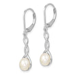 Sterling Silver Rhodium-plated Polished White 7-8mm Button Freshwater Cultured Pearl Twisted Leverback Dangle Earrings - Birthstone Company