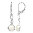 Sterling Silver Rhodium-plated Polished White 7-8mm Button Freshwater Cultured Pearl Twisted Leverback Dangle Earrings - Birthstone Company