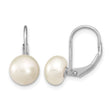 Sterling Silver Rhodium-plated Polished White 8-9mm Button Freshwater Cultured Pearl Leverback Dangle Earrings - Birthstone Company