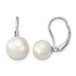 Sterling Silver Rhodium-plated Polished White 8-9mm Round Freshwater Cultured Pearl Leverback Dangle Earrings - Birthstone Company
