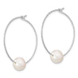 Sterling Silver Rhodium-plated 8-9mm White Round FWC Pearl Hoop Earrings