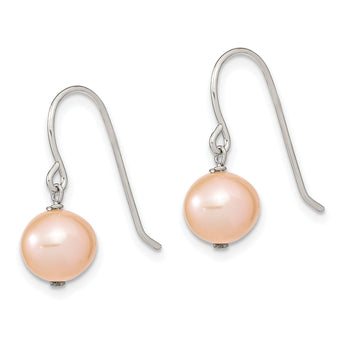 Sterling Silver Rhodium-plated Polished Pink 7-8mm Freshwater Cultured Pearl Dangle Earrings