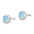Sterling Silver RH-plated Polished Blue Created Opal Round Stud Earrings - Birthstone Company