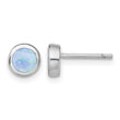 Sterling Silver RH-plated Polished Blue Created Opal Round Stud Earrings - Birthstone Company
