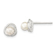 Sterling Silver Polished Synthetic Pearl Post Earrings