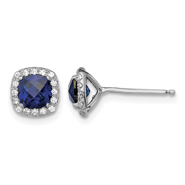 Sterling Silver Rhod-plated Created Blue/White Sapphire Post Earrings - Birthstone Company