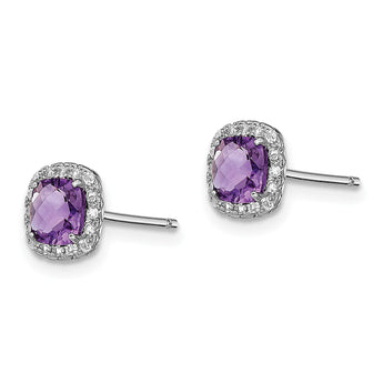 Sterling Silver Rhodium Plated Amethyst and Cr White Sapphire Earrings - Birthstone Company