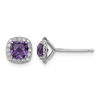 Sterling Silver Rhodium Plated Amethyst and Cr White Sapphire Earrings - Birthstone Company