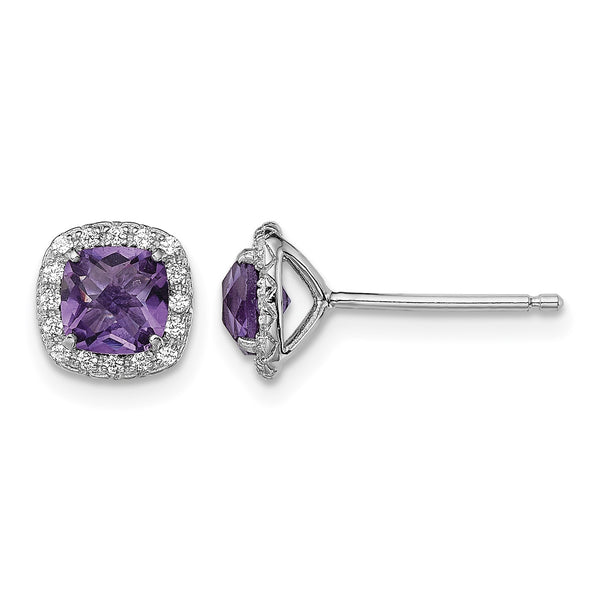 Sterling Silver Rhodium Plated Amethyst and Cr White Sapphire Earrings - Birthstone Company