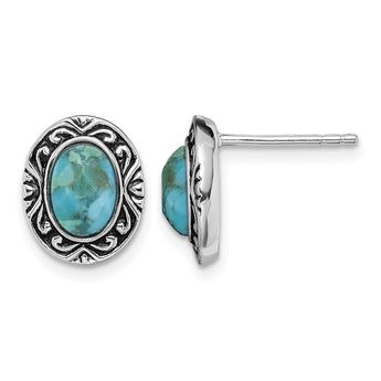 Sterling Silver Rhodium/Oxidized w/Recon. Turquoise Post Earrings - Birthstone Company