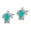 Sterling Silver Rhodium-plated Green Created Opal Turtle Post Earrings - Birthstone Company