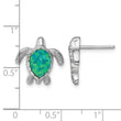 Sterling Silver Rhodium-plated Green Created Opal Turtle Post Earrings - Birthstone Company
