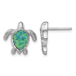 Sterling Silver Rhodium-plated Green Created Opal Turtle Post Earrings - Birthstone Company