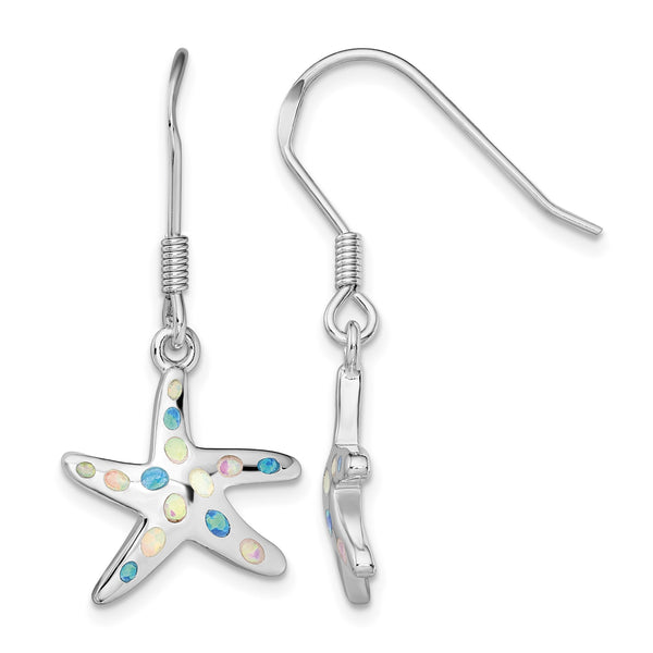 Sterling Silver Rhodium-plated Pink/Blue Created Opal Starfish Earrings - Birthstone Company