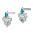 Sterling Silver Rhodium-plated Polished & Beaded Blue Created Opal Fleur De Lis Post Earrings - Birthstone Company