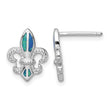 Sterling Silver Rhodium-plated Polished & Beaded Blue Created Opal Fleur De Lis Post Earrings - Birthstone Company