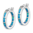 Sterling Silver Rhodium-plated Blue Cr. Opal In/Out Round Hoop Earrings - Birthstone Company