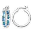 Sterling Silver Rhodium-plated Blue Cr. Opal In/Out Round Hoop Earrings - Birthstone Company