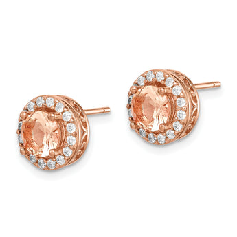 Sterling Silver Rose-tone Round Peach CZ Halo Post Earrings - Birthstone Company