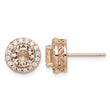 Sterling Silver Rose-tone Round Peach CZ Halo Post Earrings - Birthstone Company