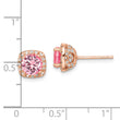 Sterling Silver Rose-tone Square Pink Crystal Center and CZ Post Earrings
