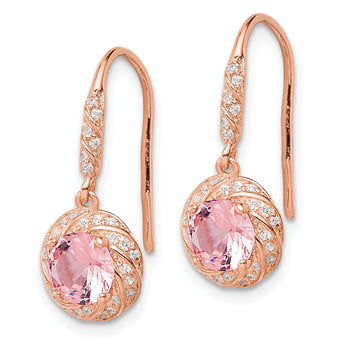 Sterling Silver Rose-tone Pink Crystal and CZ Dangle Earrings