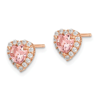 Sterling Silver Rose-plated  Post CZ and Crystal Pink Heart Earrings
