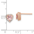 Sterling Silver Rose-plated  Post CZ and Crystal Pink Heart Earrings