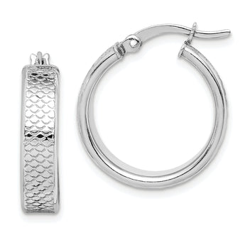 Sterling Silver Rhodium-plated Textured 5x20mm Hoop Earrings