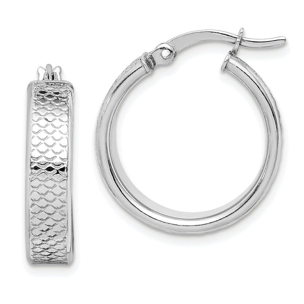 Sterling Silver Rhodium-plated Textured 5x20mm Hoop Earrings