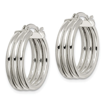 Sterling Silver Polished Grooved 6.5x20mm Hoop Earrings