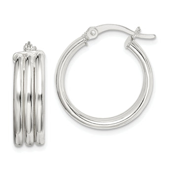 Sterling Silver Polished Grooved 6.5x20mm Hoop Earrings