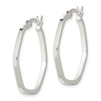 Sterling Silver Polished Square Tube Hexagon Hoop Earrings